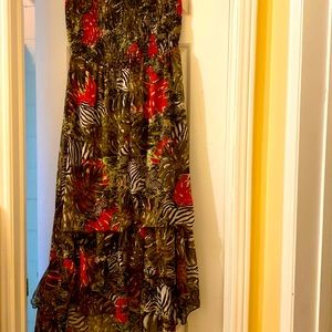 High low tiered dress  Multi Color’s. Strapless with elastic around the bust